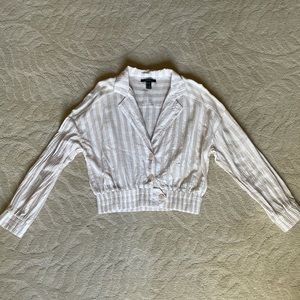 FOREVER21 Linen Striped Crop Top